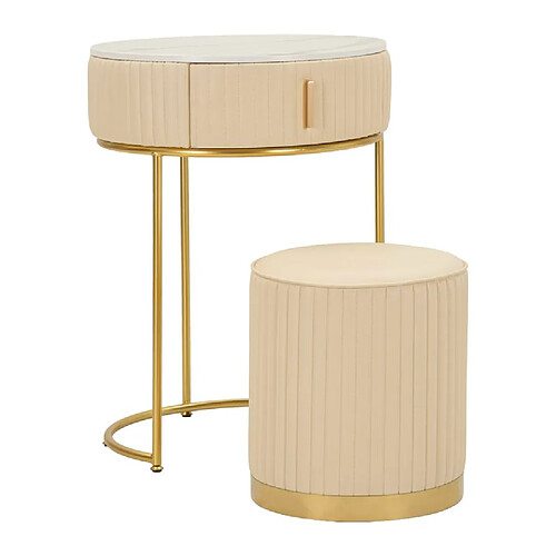 Mauro Ferretti Coiffeuse avec pouf en similicuir rose clair et détails dorés