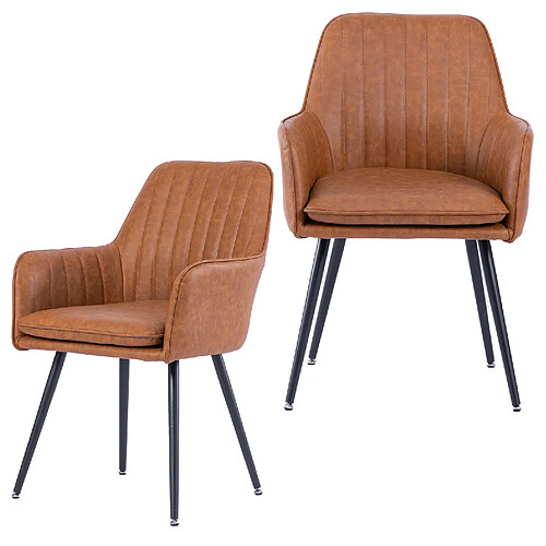 STILVORA Chaise de salle a manger marron en cuir avec accoudoirs lot de 2