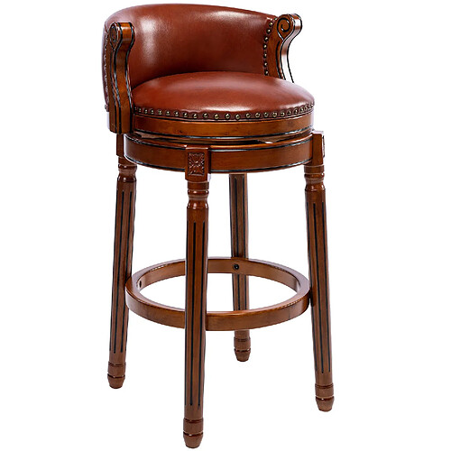 STILVORA Tabouret de bar 74,9 cm marron en cuir véritable et bois pivotant à 360°