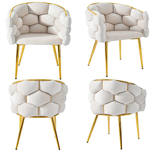 STILVORA Chaise 44/41/74 cm beige en velours avec dossier doré ergonomique