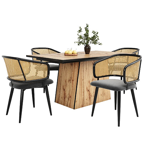 STILVORA Chaise de salle à manger 47/51/79 cm grise en velours et fer avec dossier en rotin