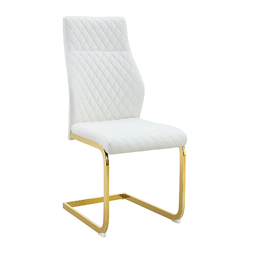 STILVORA Chaise de salle à manger 100 cm blanche et dorée en métal et PU dossier haut