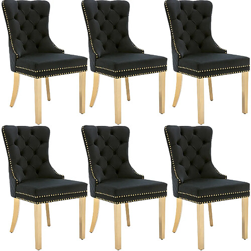 STILVORA Chaise de salle à manger 50,5/45/95 cm noir en velours avec pieds dorés
