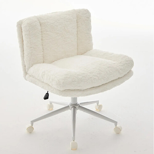 STILVORA Chaise de bureau 67,1 cm crème en fausse fourrure avec assise extra-large