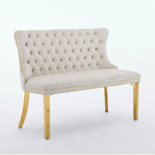 STILVORA Banquette de salle à manger 2 places beige en velours avec pieds dorés capitonnés