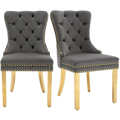 STILVORA Chaise de salle à manger 50,5/45/95 cm grise en velours avec anneau décoratif