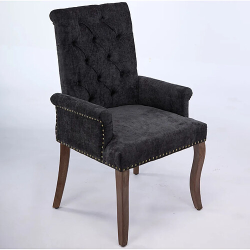 STILVORA Chaise de salle à manger gris anthracite en chenille avec accoudoirs capitonnés