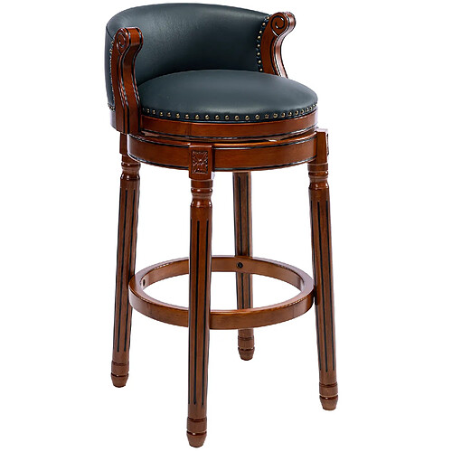 STILVORA Tabouret de bar 66 cm bleu en cuir véritable et bois pivotant avec dossier