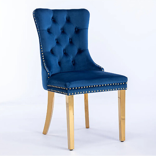 STILVORA Chaise de salle à manger bleue en velours avec dossier haut et pieds réglables