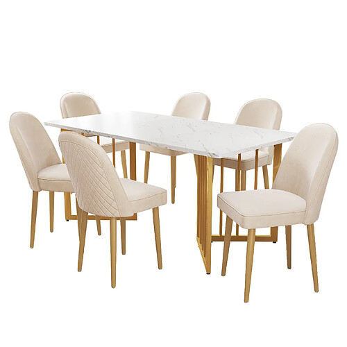 STILVORA Lot de 6 chaises de salle à manger 45,5/62/87,5 cm beige en velours et métal doré