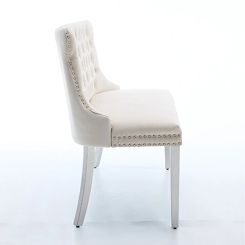 STILVORA Banquette 2 places beige en velours avec dossier capitonné et pieds en acier inoxydable