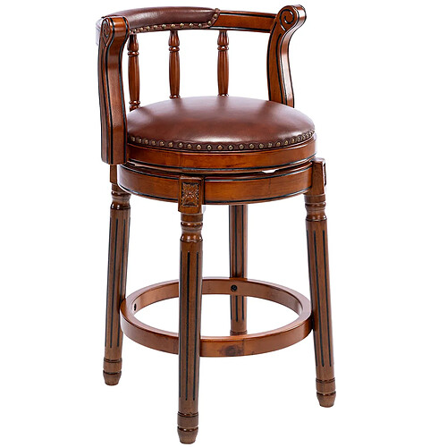 STILVORA Tabouret de bar 74,9 cm brun en cuir véritable et bois pivotant 360°