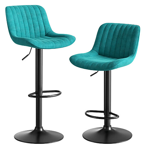 STILVORA Tabourets de bar 87/109 cm bleus en velours pivotants et réglables en hauteur