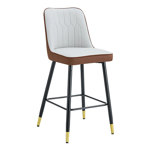 STILVORA Lot de 2 tabourets de bar 100 cm marron/noir et gris clair en PU avec repose-pieds