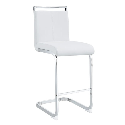 STILVORA Lot de 2 tabourets de bar 63,5/96,5 cm blanc et argent en métal et PU avec repose-pieds