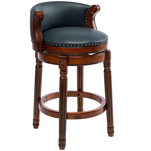 STILVORA Tabouret de bar 66 cm bleu en cuir véritable et bois pivotant à 360°