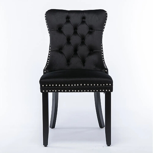 STILVORA Lot de 2 chaises de salle à manger noires en velours avec dossier haut capitonné