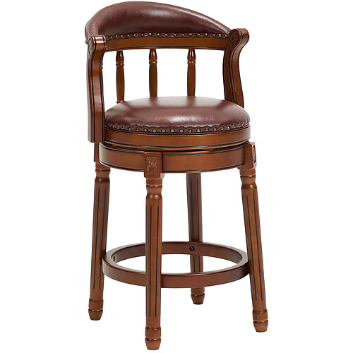 STILVORA Tabouret de bar 66 cm marron en cuir véritable et bois pivotant à 360°