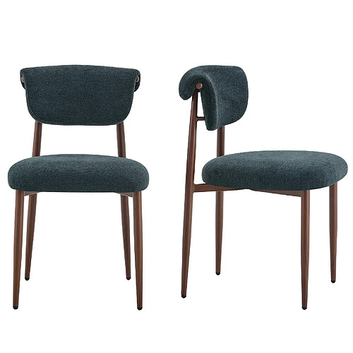 STILVORA Lot de 2 chaises de salle à manger 48/58,5/83 cm noires en lin dossier incurvé