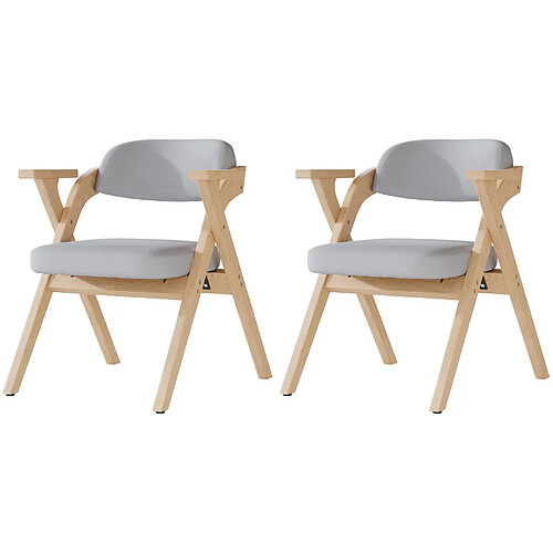 STILVORA Chaises de salle à manger pliantes grises en bois massif avec accoudoirs lot de 2