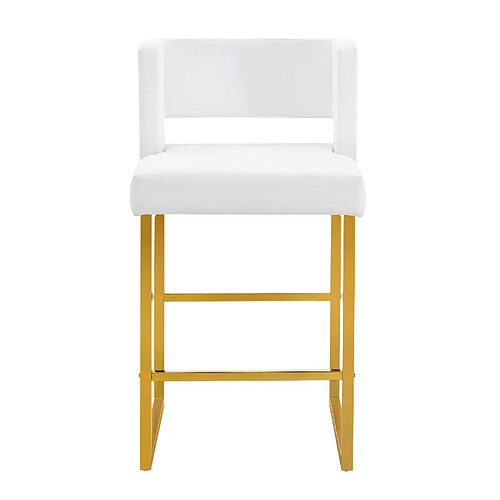 STILVORA Lot de 2 tabourets de bar 91,4 cm blanc et or en métal et PU rembourrés
