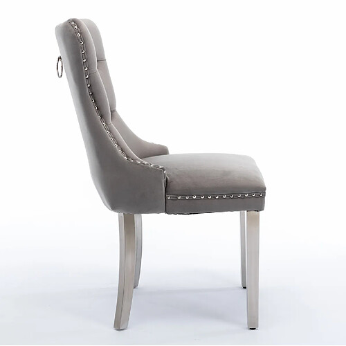 STILVORA Chaise de salle à manger grise en velours avec dossier haut capitonné
