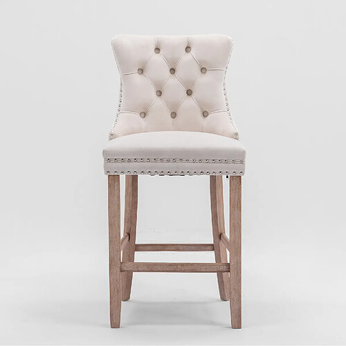 STILVORA Tabourets de bar beige en velours avec dossier haut et clous décoratifs lot de 2