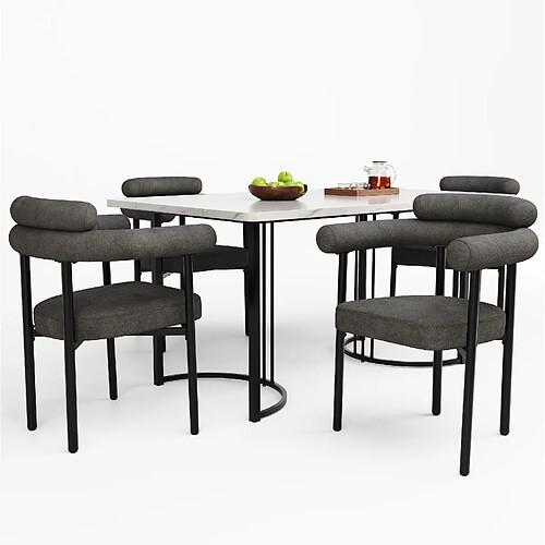 STILVORA Lot de 2 chaises 70/62/84 cm gris foncé en fer avec assise ergonomique