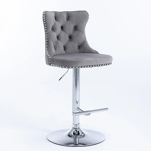 STILVORA Tabourets de bar 63,5-83,8 cm gris en velours pivotants avec dossier lot de 2