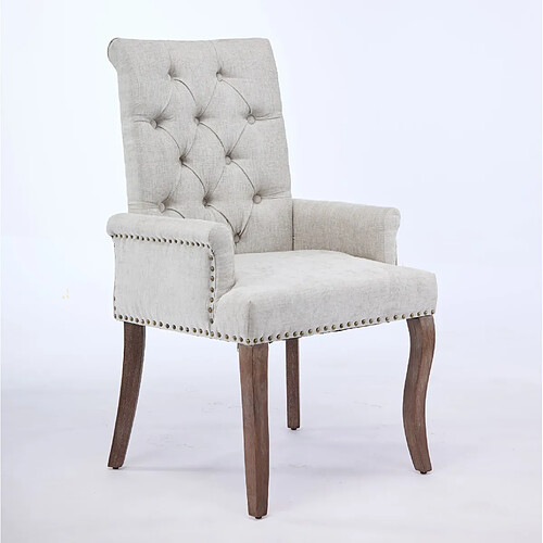 STILVORA Chaise de salle à manger beige en chenille avec accoudoirs et capitonnage