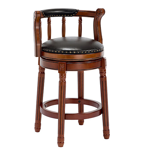 STILVORA Tabouret de bar 66 cm noir en cuir véritable et bois pivotant 360°