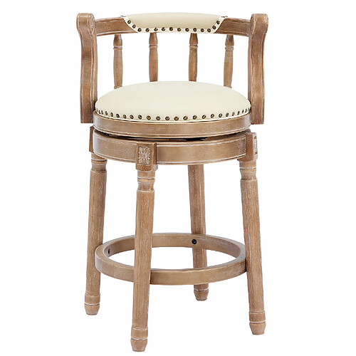 STILVORA Tabouret de bar 66 cm blanc en bois et cuir véritable pivotant 360°