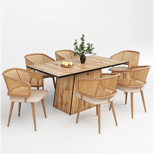 STILVORA Chaises de salle à manger 47/51/79 cm beige et marron en fer avec dossier en rotin