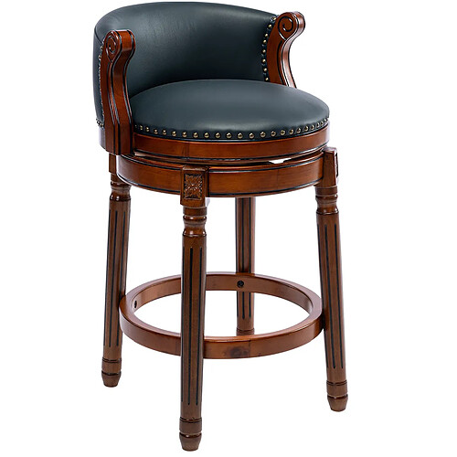 STILVORA Tabouret de bar 66,04 cm bleu en cuir véritable et bois avec pivot 360°