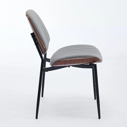 STILVORA Chaise de salle à manger grise en PU avec dossier courbé et pieds métal