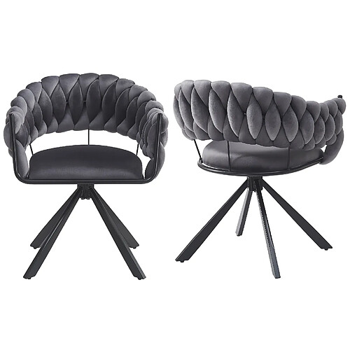 STILVORA Chaise de salle à manger 64/54/77 cm grise en velours avec dossier plissé