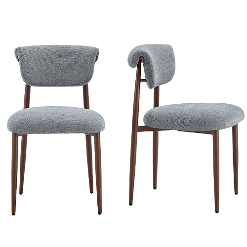 STILVORA Lot de 2 chaises de salle à manger 48/58,5/83 cm gris en lin dossier courbe