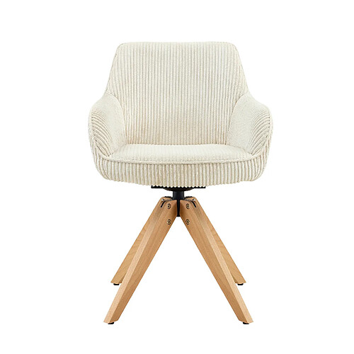 STILVORA Fauteuil pivotant lot de 2 56/44/84 cm blanc cassé en velours et bois massif