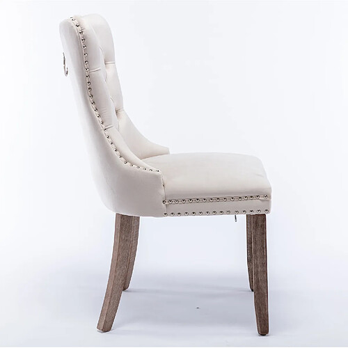 STILVORA Chaise de salle a manger beige en velours avec dossier haut capitonne