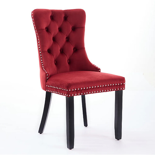 STILVORA Chaise de salle à manger rouge vin en velours avec dossier haut et rivets