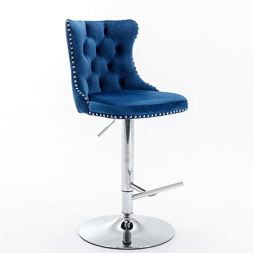 STILVORA Tabouret de bar 63,5-83,8/45 cm bleu en velours avec dossier pivotant lot de 2