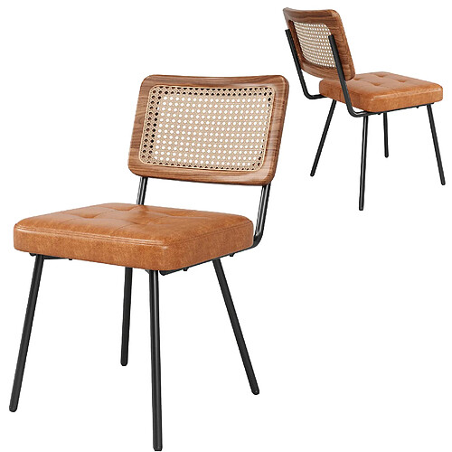 STILVORA Chaise de salle à manger 61/46/79 cm marron en PU et métal avec dossier en rotin