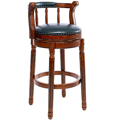 STILVORA Tabouret de bar 66 cm bleu en cuir véritable et bois pivotant à 360°