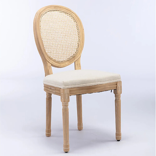 STILVORA Chaise de salle à manger beige en rotin et tissu style français lot de 2