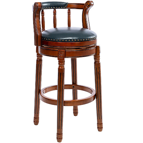 STILVORA Tabouret de bar 74,9 cm bleu en cuir véritable et bois pivotant avec dossier