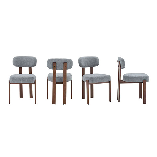 STILVORA Lot de 4 chaises de salle à manger 49/57/82,5 cm grises en lin dossier courbé