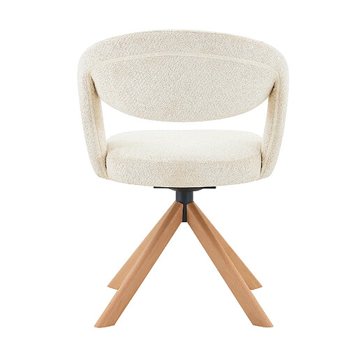 STILVORA Lot de 2 chaises pivotantes 47,5/46/81,5 cm blanc crème en tissu et bois massif 360°