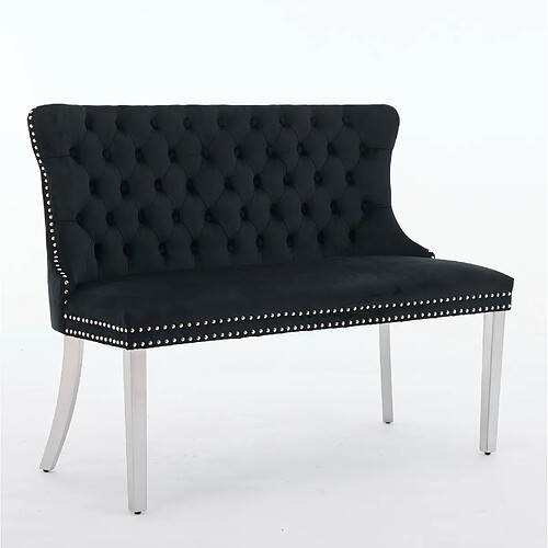 STILVORA Banquette de salle à manger 2 places noire en velours avec capitonnage artisanal