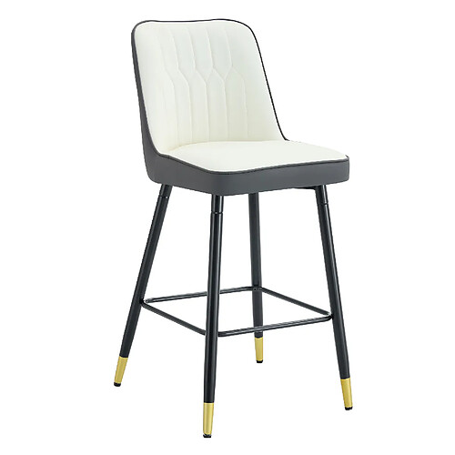 STILVORA Lot de 2 tabourets de bar 100 cm blanc et gris foncé en PU et métal avec repose-pieds