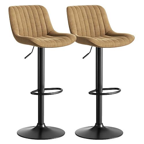 STILVORA Tabourets de bar 87/109 cm marron en velours avec réglage en hauteur lot de 2